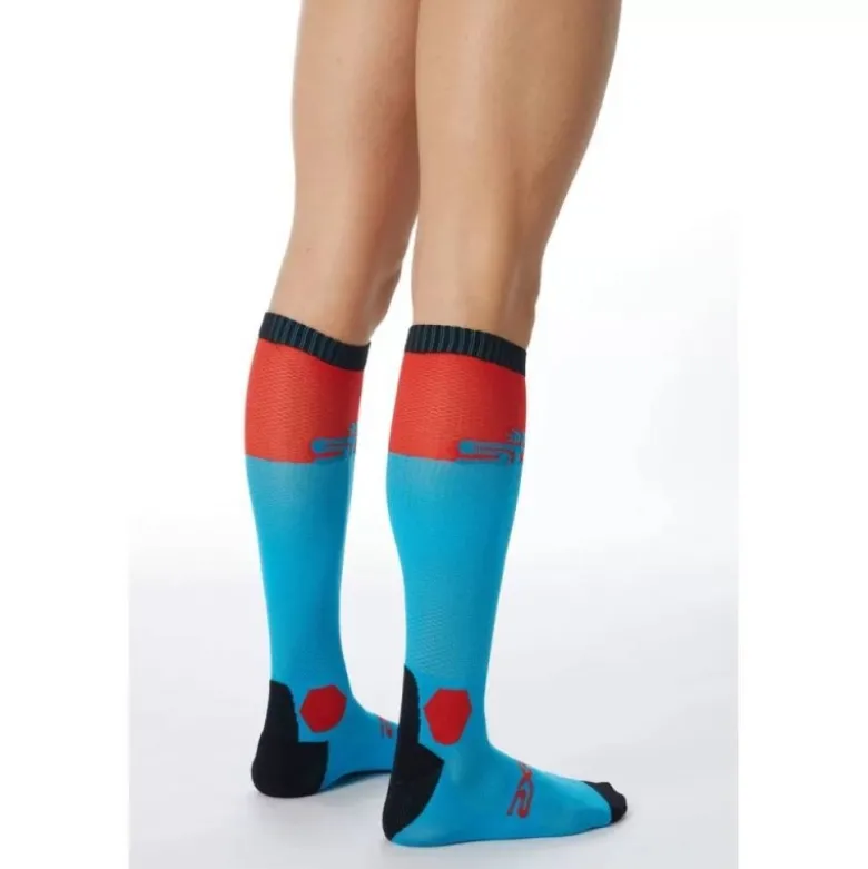 Calza Lunga Rinforzata Unisex Sixs LONG-RACING Turchese Rosso