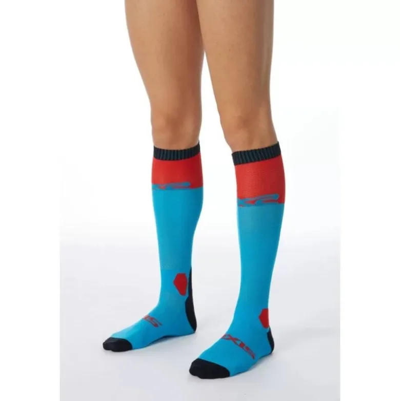 Calza Lunga Rinforzata Unisex Sixs LONG-RACING Turchese Rosso