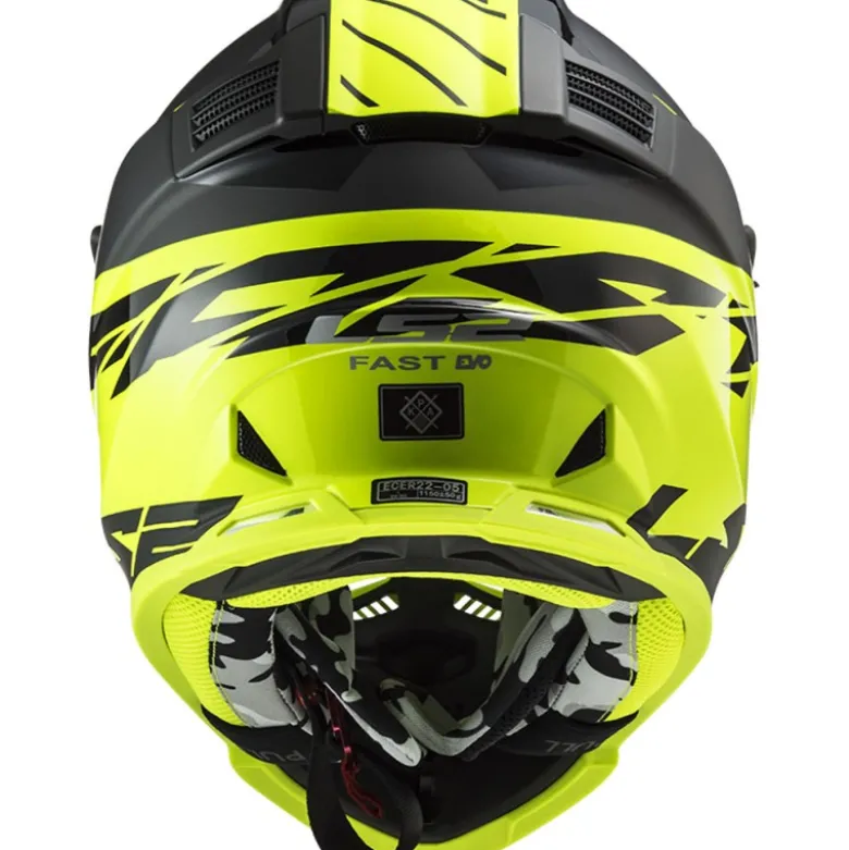 Casco Cross Enduro Ls2 Mx437 Fast Evo Roar Nero Opaco Giallo Alta Visibilità