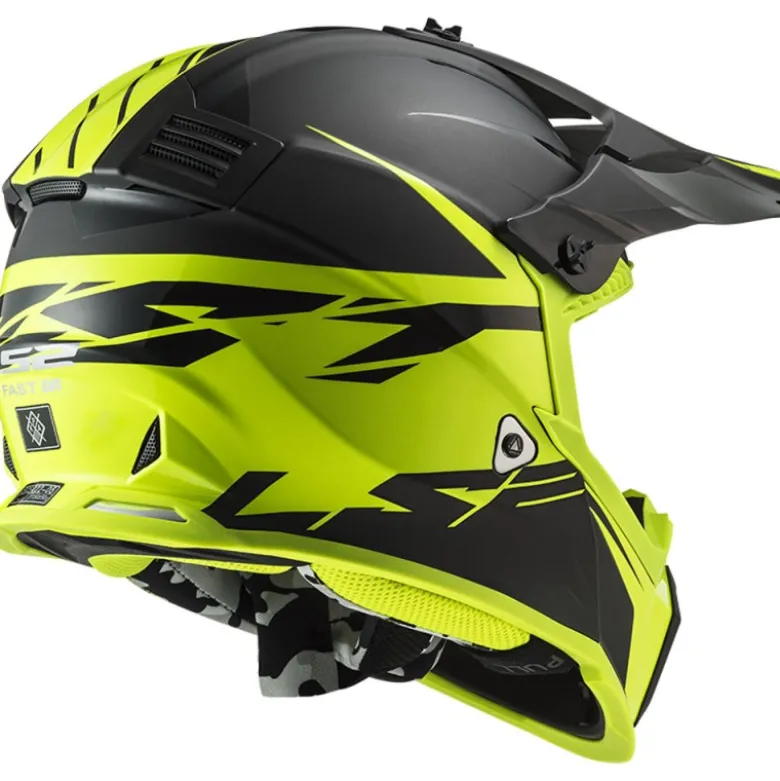 Casco Cross Enduro Ls2 Mx437 Fast Evo Roar Nero Opaco Giallo Alta Visibilità
