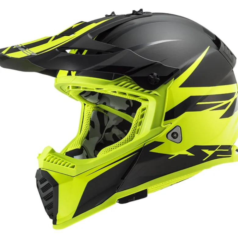 Casco Cross Enduro Ls2 Mx437 Fast Evo Roar Nero Opaco Giallo Alta Visibilità