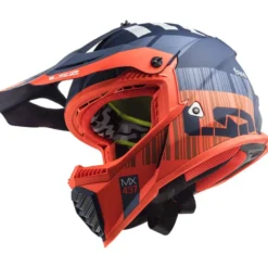 Casco Cross Enduro Ls2 Mx437 Fast Evo Xcode Arancione Fluo Opaco Blu