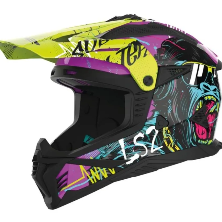 Casco Cross Ls2 Mx708 Fast II Gorilla Viola Lucido H-V Giallo