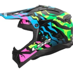 Casco Cross Ls2 Mx708 Fast II Grotesk Blu Rosa Verde Opaco
