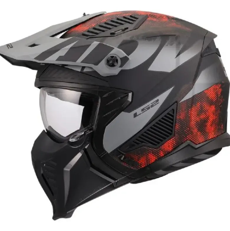 Casco Crossover Ls2 OF606 Drifter Gas Grigio Rosso Opaco
