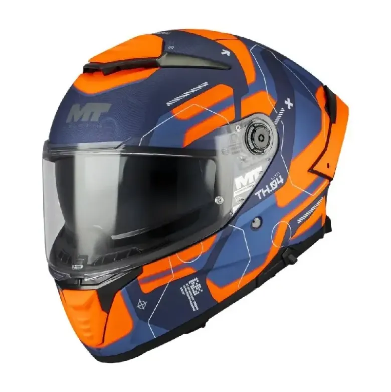 Casco Integrale Mt Helmets Ff118Sv Thunder 4 C24 Sv Lumex Blu Arancione Opaco