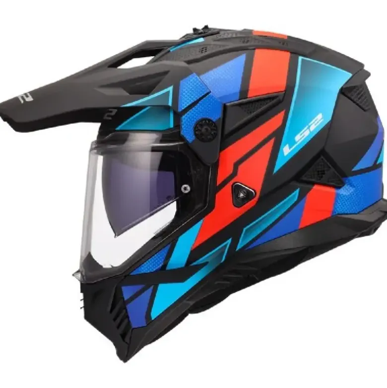 Casco Integrale On-Off Touring Ls2 MX702 Pioneer II Block Nero Rosso Blu Opaco