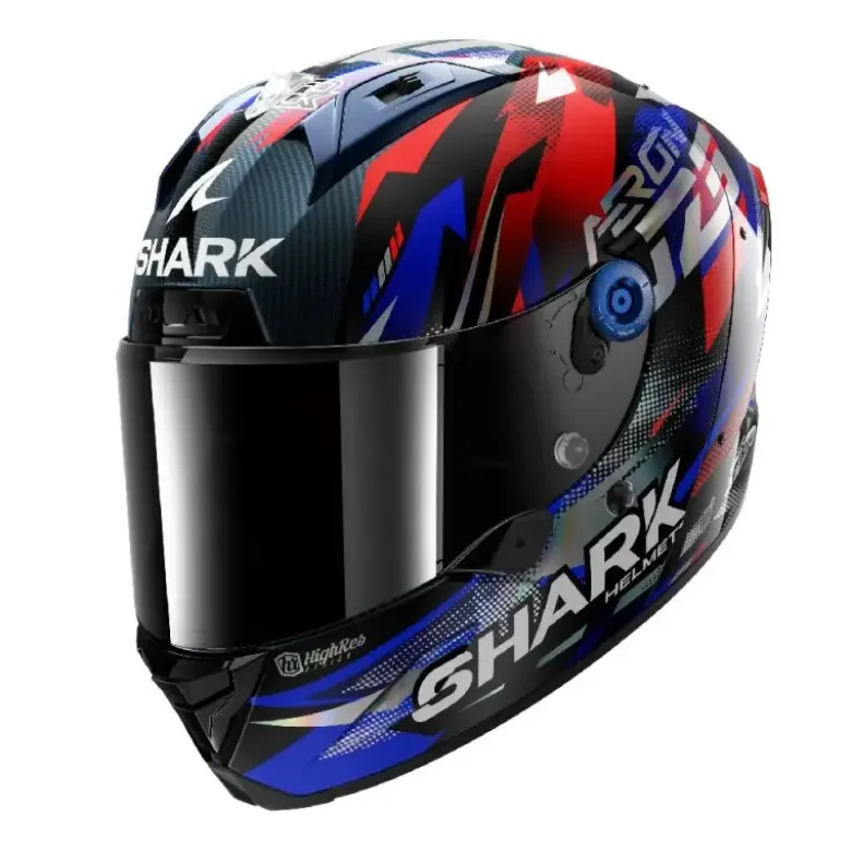 Casco Integrale Shark Aeron-Gp Fim Racing -1 Replica Zarco Gp De France Carbon Blu Cromato Lucido