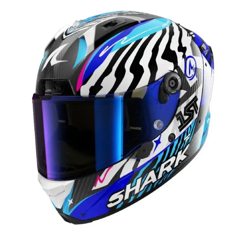 Casco Integrale Shark Aeron Speed-Fancy Carbon Bianco Blu Lucido
