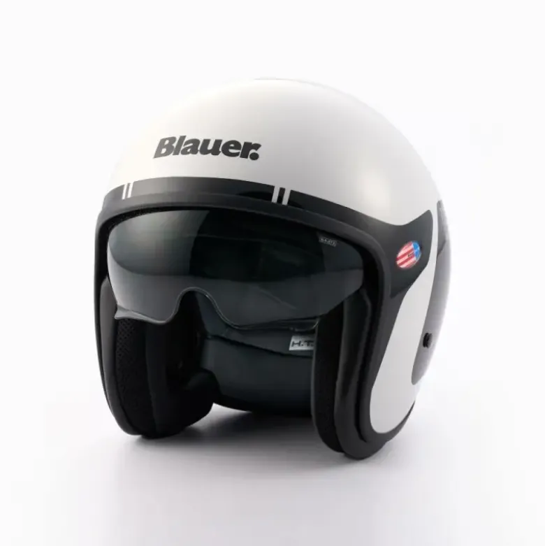 Casco Jet Blauer Pilot 06 Go Grafica Bianco Nero Lucido