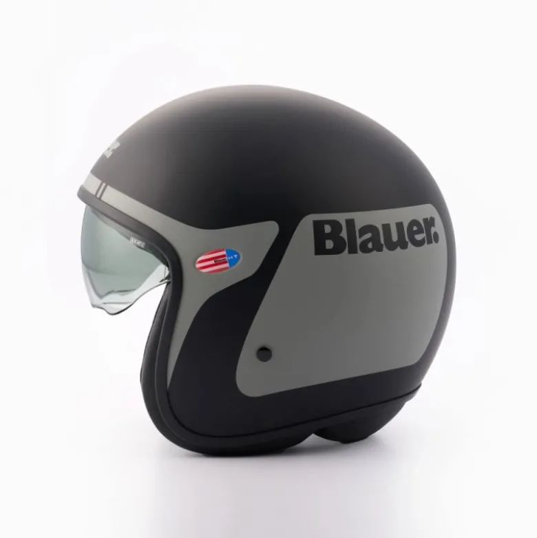 Casco Jet Blauer Pilot 06 Go Grafica Bianco Nero Titanio Opaco