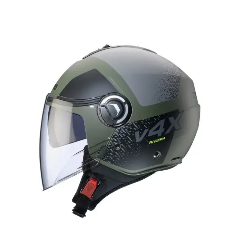 Casco Jet Caberg Riviera V4 X Alpha Verde Opaco Militare Nero Grigio
