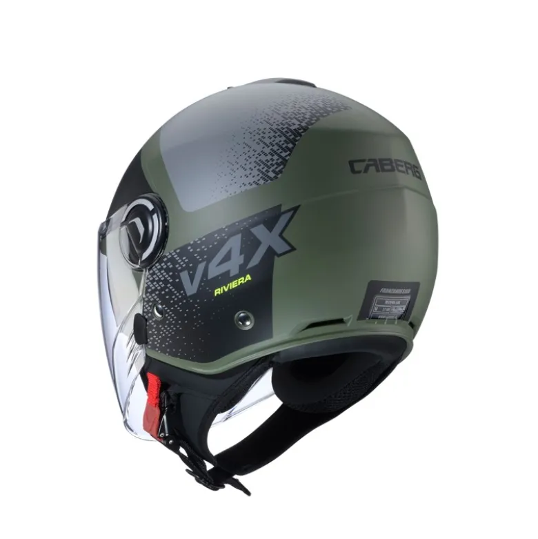 Casco Jet Caberg Riviera V4 X Alpha Verde Opaco Militare Nero Grigio
