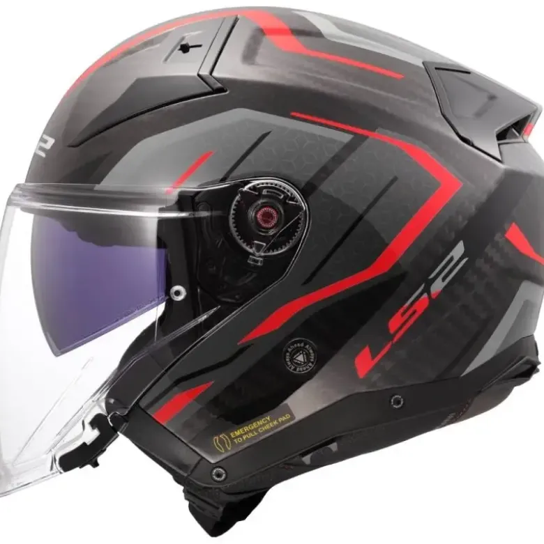Casco Jet Carbonio Ls2 OF603 Infinity II Carbon Urus Rosso