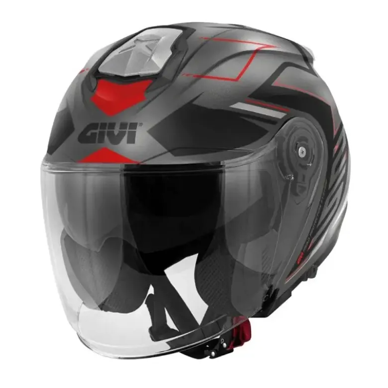 Casco Jet Givi X.25 Trace Titanio Opaco Nero Rosso