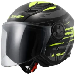 Casco Jet Ls2 OF616 Airflow 2 Brush Nero Lucido H-V Giallo con Visiera Aggiuntiva