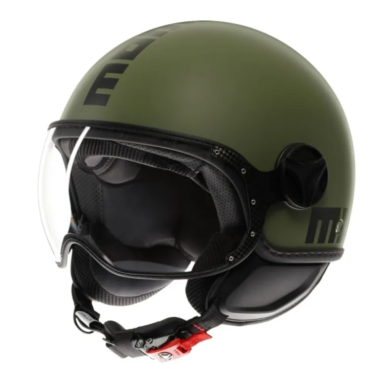 Casco Jet Momo Design Fgtr Classic Mono Opaco Verde Militare Nero