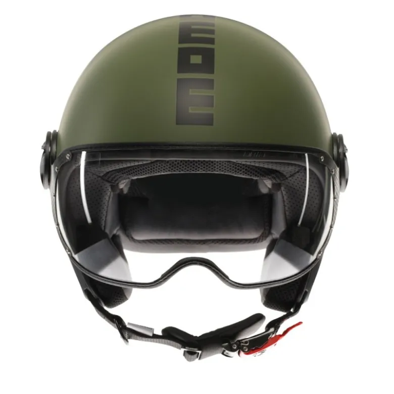Casco Jet Momo Design Fgtr Classic Mono Opaco Verde Militare Nero