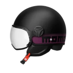 Casco Jet Momo Design Fgtr Classic Stripes Opaco Nero Fucsia