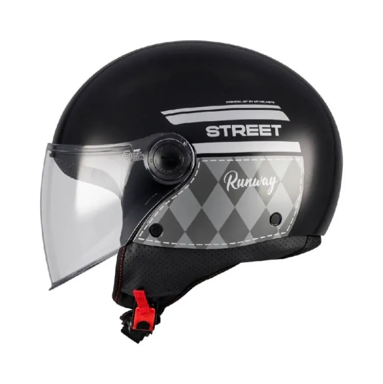 Casco Jet Mt Helmets Of501 B Street S B2 Runway Nero Grigio Lucido