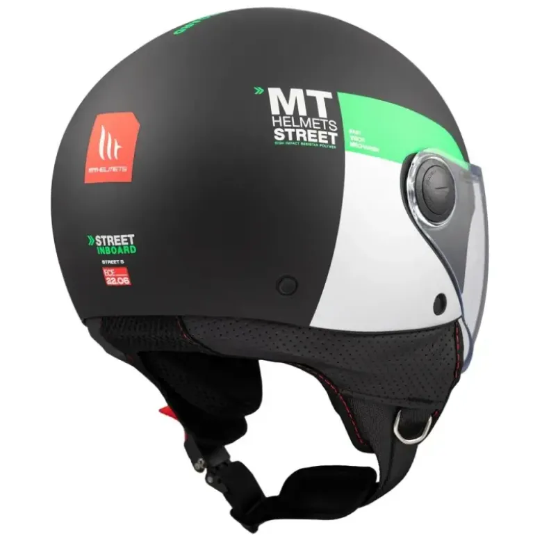 Casco Jet Mt Helmets Of501 B Street S D6 Nero Verde Inboard Opaco
