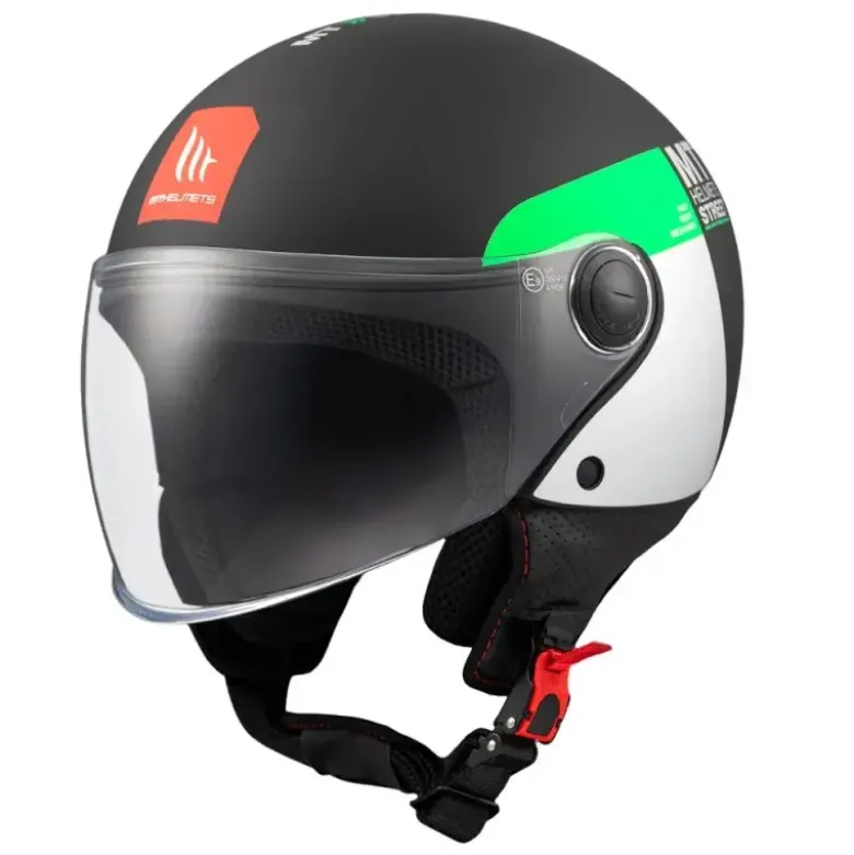 Casco Jet Mt Helmets Of501 B Street S D6 Nero Verde Inboard Opaco