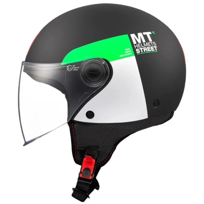 Casco Jet Mt Helmets Of501 B Street S D6 Nero Verde Inboard Opaco