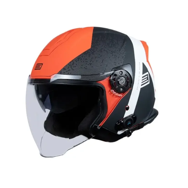 Casco Jet Origine Palio 2.0 BT Hyper Nero Rosso Fluo Opaco Con Interfono Mini S7 Integrato