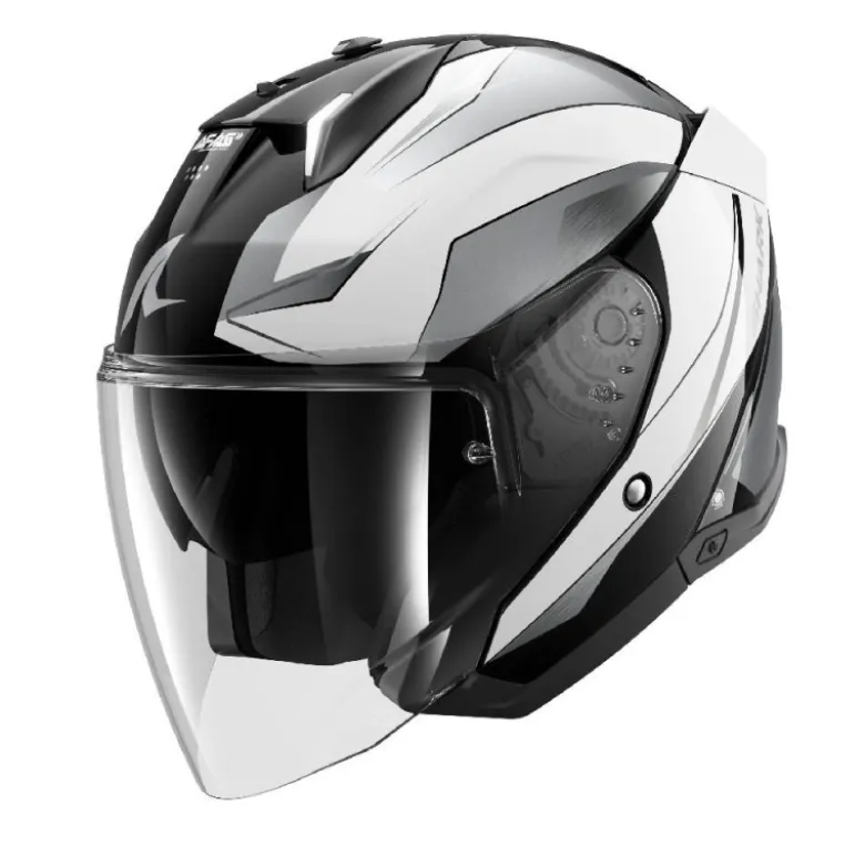 Casco Jet Shark Skwal Mekarium Nero Cromo Bianco