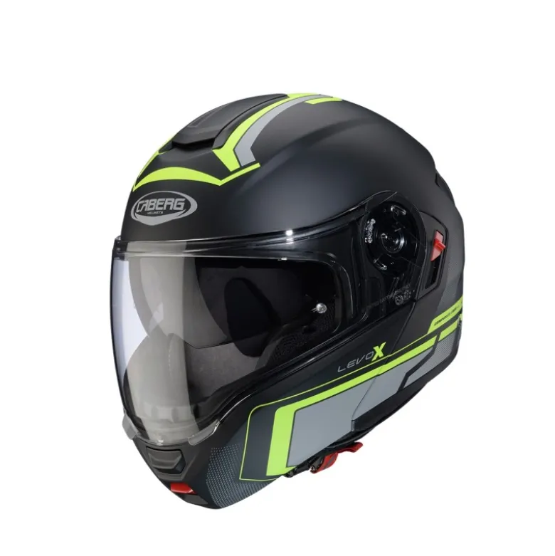 Casco Modulare Caberg Levo X Elite Nero Opaco Grigio Giallo Fluo