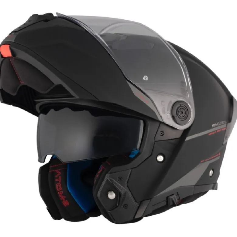 Casco Modulare Mt Helmets con Interfono Mt-Rider Fu404Sv Atom 2 Sv Solid Opaco Nero