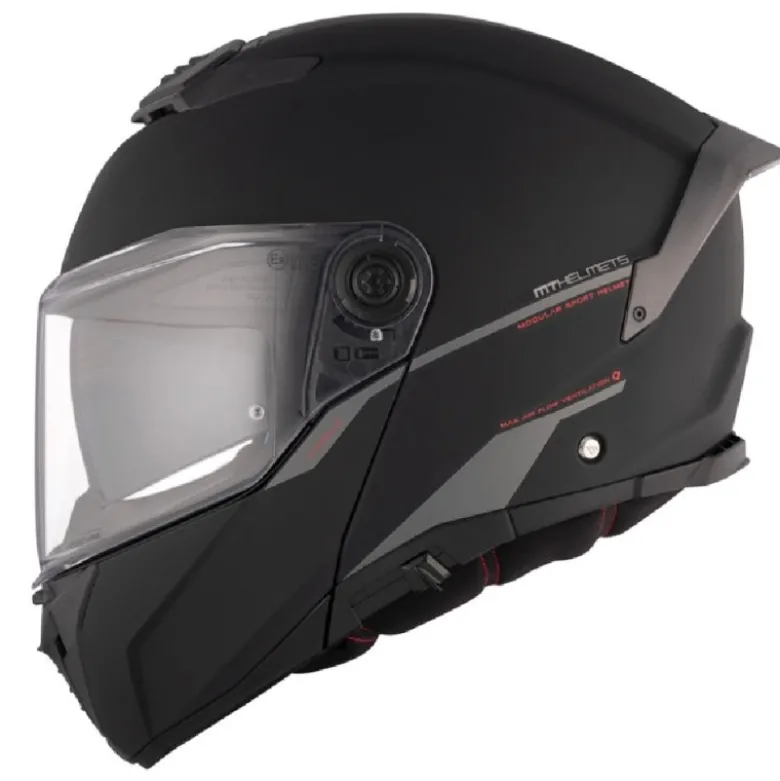 Casco Modulare Mt Helmets con Interfono Mt-Rider Fu404Sv Atom 2 Sv Solid Opaco Nero