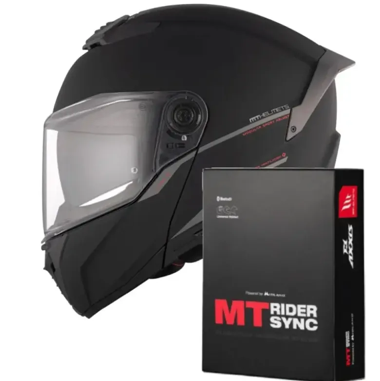 Casco Modulare Mt Helmets con Interfono Mt-Rider Fu404Sv Atom 2 Sv Solid Opaco Nero