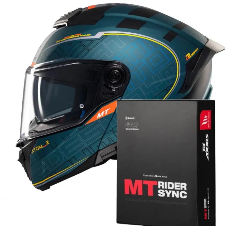 Casco Modulare Mt Helmets con Interfono Mt-Rider Fu404Sv Atom 2 Sv Destiny Opaco