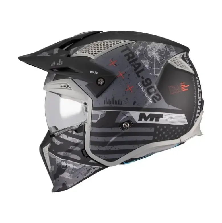 Casco Modulare Mt Helmets Tr902B Sv Streetfighter B2 Sv S Belic Grigio Nero Opaco