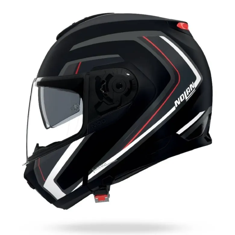 Casco Modulare Nolan N100-6 Radiante 357 Nero Argento Rosso Opaco
