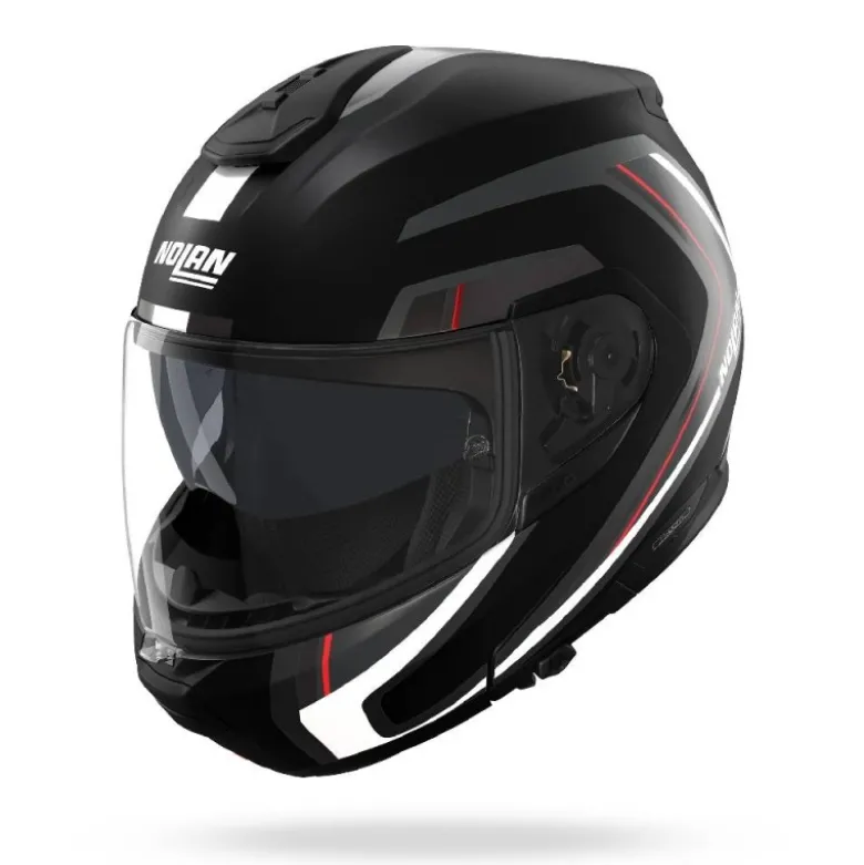 Casco Modulare Nolan N100-6 Radiante 357 Nero Argento Rosso Opaco