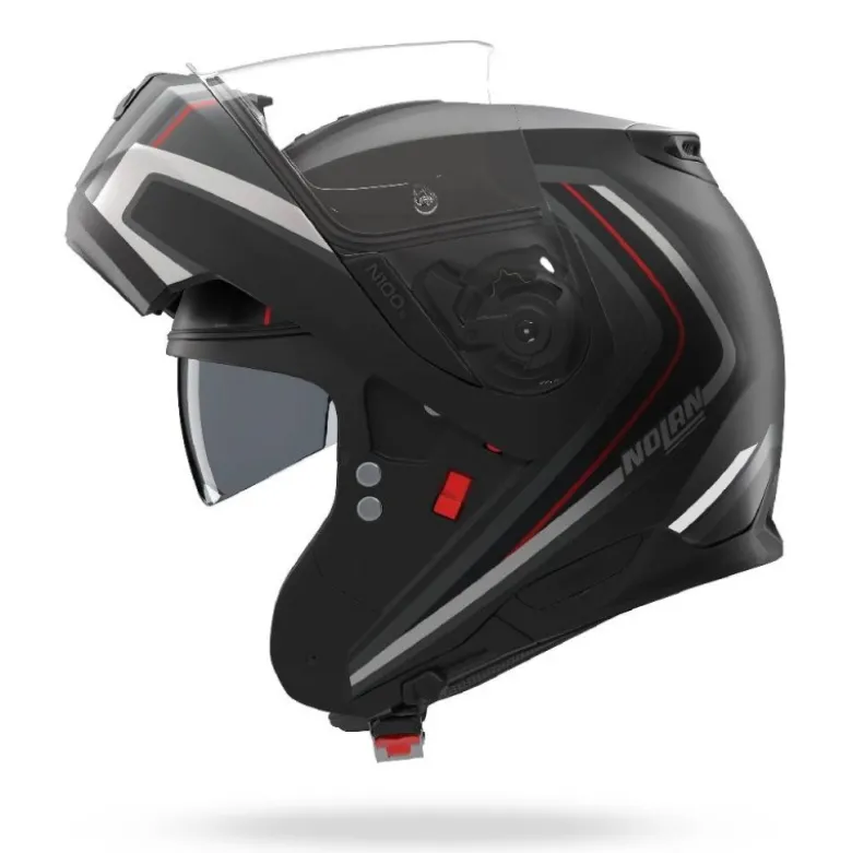 Casco Modulare Nolan N100-6 Radiante 357 Nero Argento Rosso Opaco