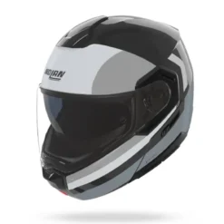 Casco Modulare Nolan N90-3 06 Roboto 348 Nero Argento Bianco Lucido