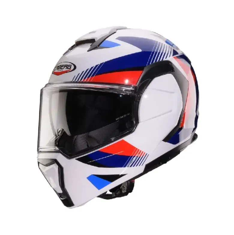 Casco Modulare Reversibile Caberg Trip Lunar Bianco Rosso Blu Azzurro Lucido