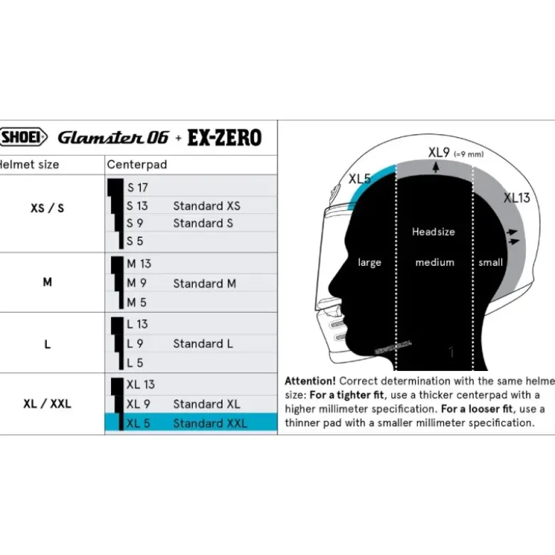 Cuffia Shoei Center Pad XL5 Per Caschi Ex-Zero / Glamster / Glamster 06