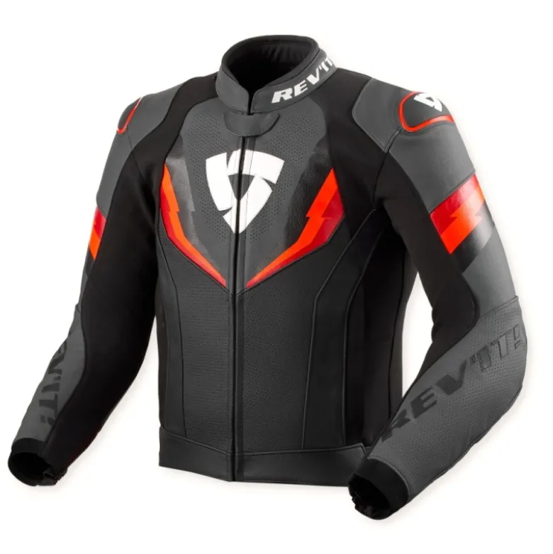 Giacca In Pelle Revit Quantum 3 Nero Neon Rosso