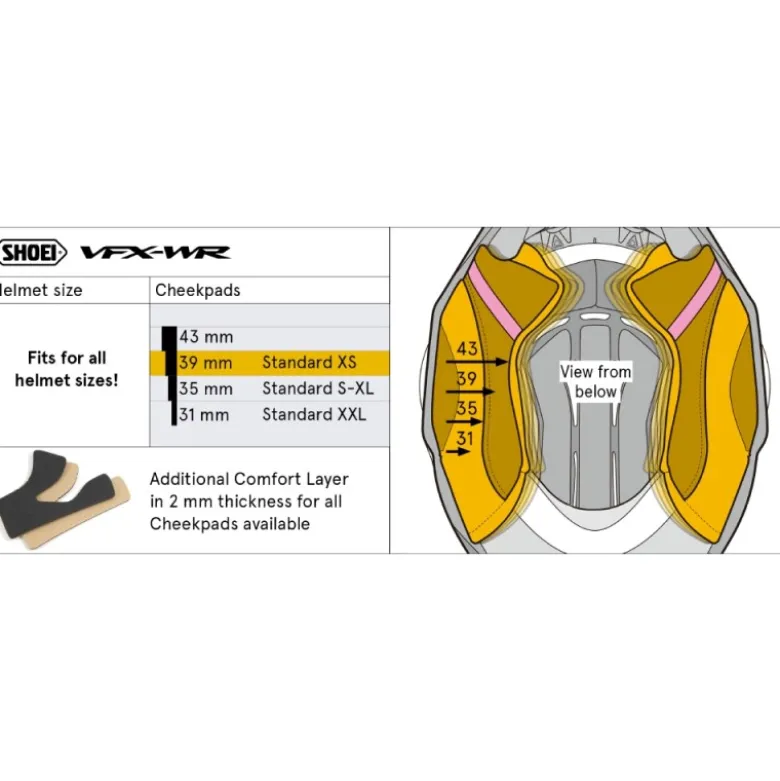 Guanciali Shoei Type-M Cheek Pad 39 Per Caschi VFX-WR
