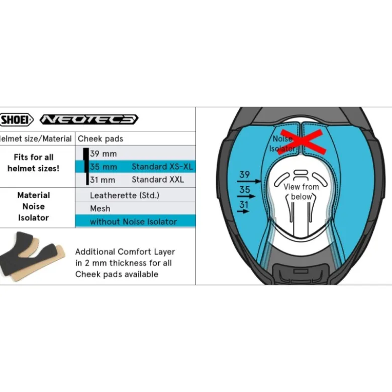 Guanciali Shoei Type-Q Cheek Pad 35 Per Casco Neotec 3