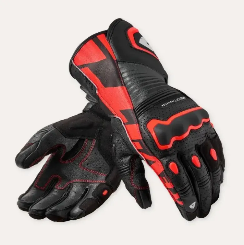 Guanti Moto In Pelle Revit Argon 3 Nero Neon Rosso