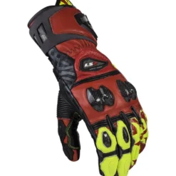 Guanti Racing In Pelle Ls2 Feng Rosso H-V Giallo