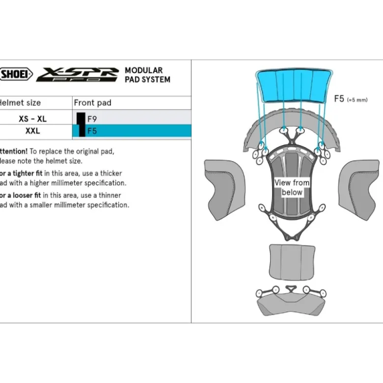 Imbottitura Anteriore Cuffia Shoei Type-P Center Pad Front F5 Per Casco X-SPR Pro