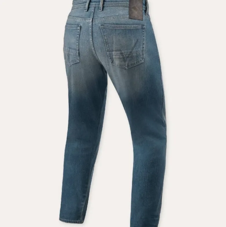 Jeans Uomo Revit Keegan Tapered Blu Medio Vintage Extra Accorciato L30