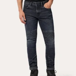 Jeans Uomo Revit Moto 2 Tf Blu Scuro Nero Effetto Usato L34 Standard