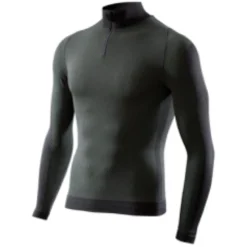 Maglia Intima Lupetto Tecnica Termica Unisex Sixs TM13 Con Zip Manica Lunga Verde Militare